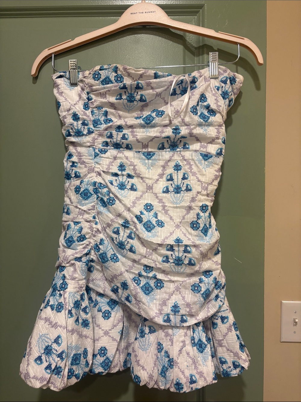 Hello Molly White Strapless Dress with Blue Embroidery